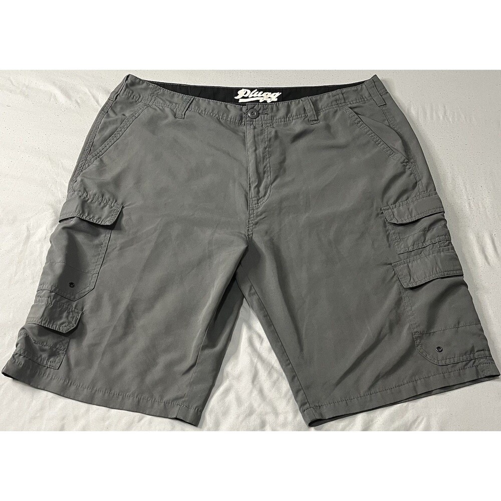 Men's 38 PLUGG Gray Cargo Shorts Outdoor Workwear Casual Baggy vtg 100% Cotton